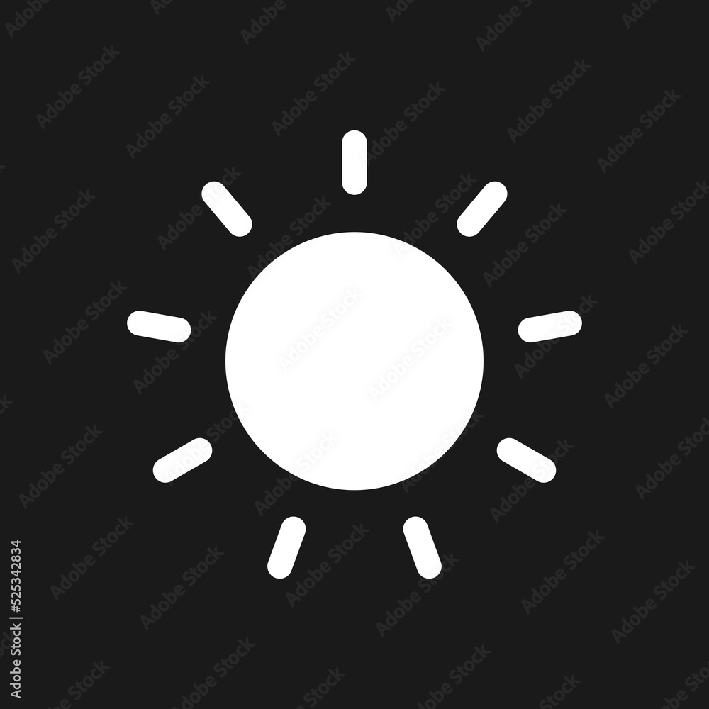 Poster sun dark mode glyph ui icon. brightness tool. simple filled line element. user interface design. whi