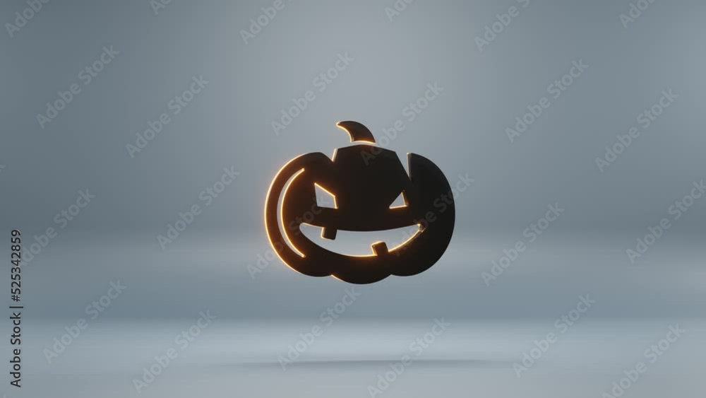 Poster beautiful abstract animation halloween, black pumpkin smile with orange light symbol on a blue backg