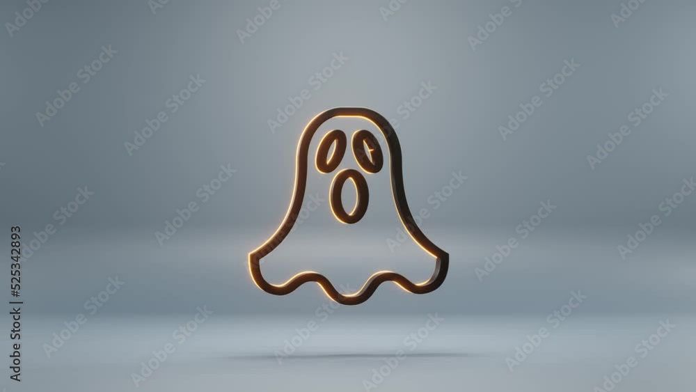 Poster Beautiful abstract animation Halloween, black Ghost scares with orange light symbol on a blue background . 3d rendering illustration. Background pattern for design. Halloween day. Loops video.	