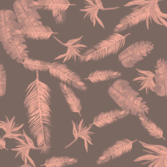 Black Pattern Plant. Pink Tropical Textile. Coral Floral Illustration. Decoration Leaf. Floral Background. Summer Leaves. Spring Background. Wallpaper Vintage.