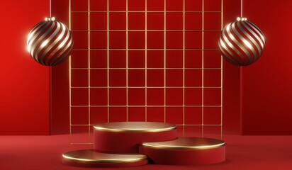 3D rendering of blank product background for cream cosmetics Modern red podium background