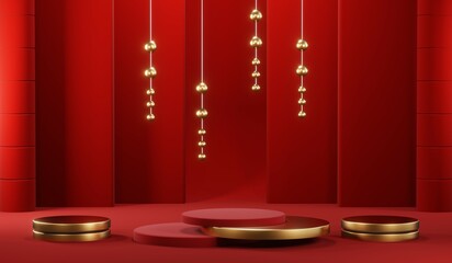 3D rendering of blank product background for cream cosmetics Modern red podium background