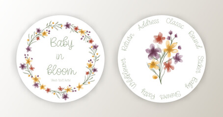 Watercolor Wildflower Return Address Classic Round Sticker. Baby in Bloom Wildflower Favor Tags.