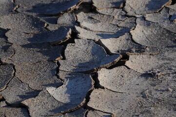 View of cracked black dry ground, natural background