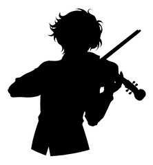 Silhouette illustration of a man playing the violin in anime style.