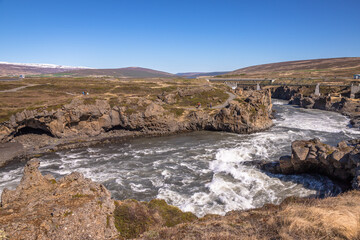 Godafoss waterfall, Iceland. Beautiful daily exposure done during the summer, of this famous landmark in Iceland. One of the most looking after travel destination in Iceland.