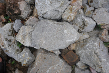 Raw grey carbonate limestone sedimentary rock.