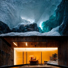 Modern Home In a Snowy Cave