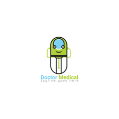 simple and cute doctor capsule and stethoscope logo suitable for pharmaceutical companies