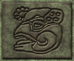Glyphs- symbol hieroglyphic mayan. Coinage on metal- 3d illustration