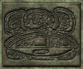 Glyphs- symbol hieroglyphic mayan. Coinage on metal- 3d illustration