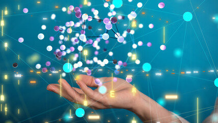 Global network. Blockchain. 3D illustration. Neural networks and artificial intelligence. Abstract