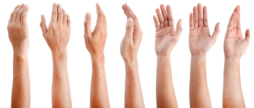 GROUP of Male asian hand gestures isolated over the white background.