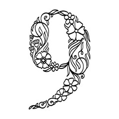 abstract floral alphabet font in line art design