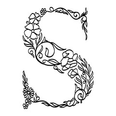 abstract floral alphabet font in line art design