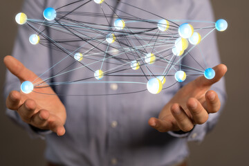 Digital cyberspace with particles and Digital data network connections concept.