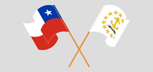 Crossed and waving flags of Chile and the State of Rhode Island