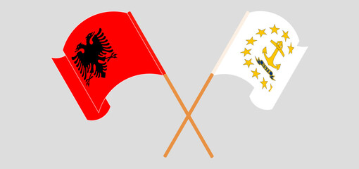 Fototapeta premium Crossed and waving flags of Albania and the State of Rhode Island