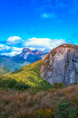 The three peaks under the amazing orange light of the sunset. View of the mountain against three peaks of Lavaredo, Dolomites Alps, Landscape photography