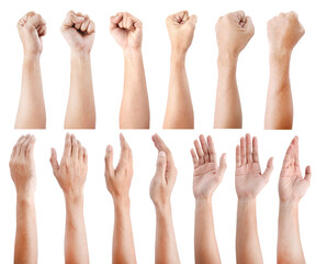 GROUP of Male asian hand gestures isolated over the white background. - obrazy, fototapety, plakaty