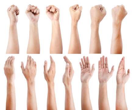 GROUP of Male asian hand gestures isolated over the white background.