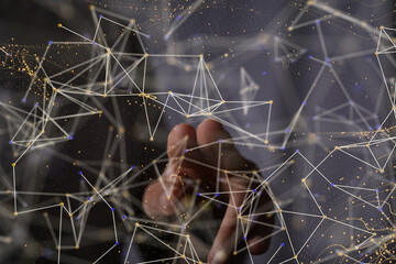 Abstract network of physical devices on the Internet using a network connection with statistics numbers 3d illustration