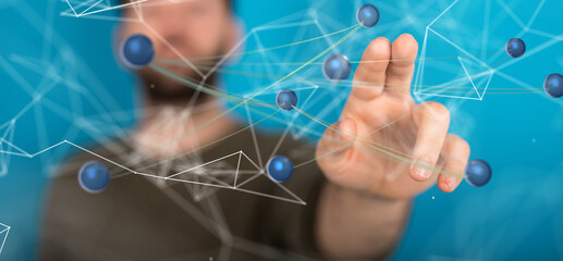 Global network. Blockchain. 3D illustration. Neural networks and artificial intelligence. Abstract