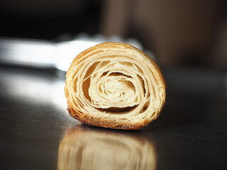 homemade mini croissant sliced in half
