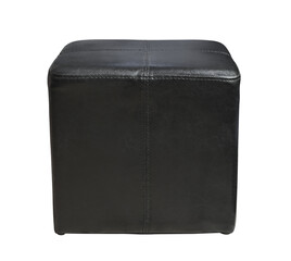 Front view of black leather cube pouf stool
