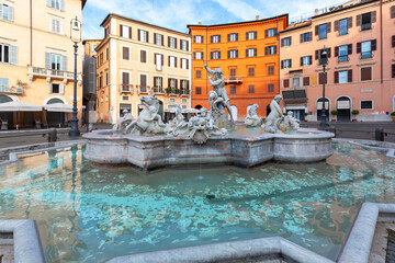 16th century Fountain of Neptune (Fontana del Nettuno) located in Piazza Navona, Rome, Italy