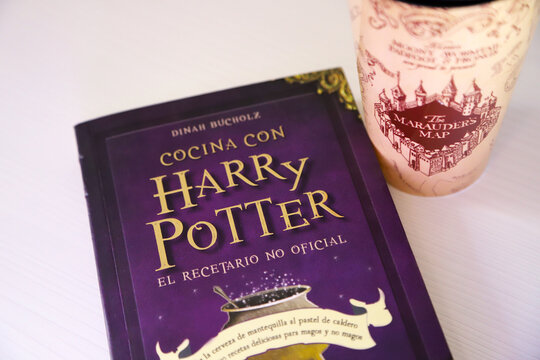 Cookbook with Harry Potter by Dinah Bucholz. The unofficial cookbook of movie and books. Marauder's Map Tumbler. Glass from the movie and books by J. K. Rowling. Hogwarts school.