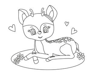 Coloring the outline of a cartoon cute little deer