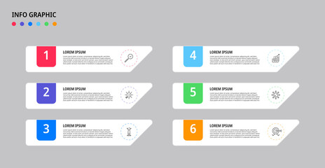 Vector Infographic design business template with icons and 6 options or steps. Can be used for process diagram, presentations, workflow layout, banner, flow chart, info graph