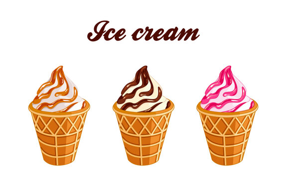 Ice cream of various tastes vector image. Decor for clothes, a picture for a card on a white background.
Realistic set of isolated images of ice cream with various fillings vector illustration.