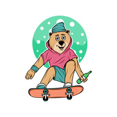 illustration design of a bear skateboarding