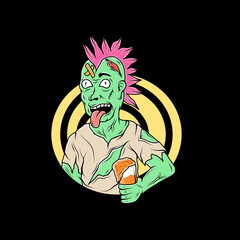 Hand drawn zombies punk holding beer illustration