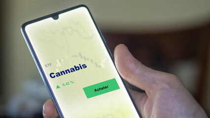 Investir dans un fonds etf cannabis actions en bourse sur un écran. Graphique, courbes, chandelles d'ETF.