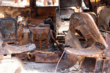 Destroyed russian equipment is now scrap metal. During the battle, russian military equipment was destroyed by the Ukrainian army.