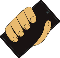 Vector image. A hand holding a cell phone. Smartphone, screen, Internet, touch screen, fingers, technology, doodle.