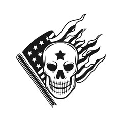 a skull with an asterisk on the forehead and on the back there is a usa flag vector illustration