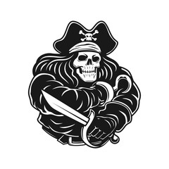 skull pirates black and white vector illustration