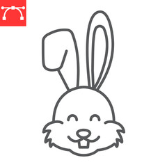 Rabbit line icon, new year and easter, bunny vector icon, vector graphics, editable stroke outline sign, eps 10.
