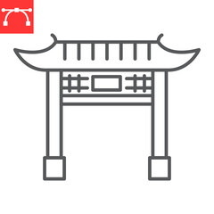 Chinese gate line icon, asian and travel, chinese dress vector icon, japan gate vector graphics, editable stroke outline sign, eps 10.