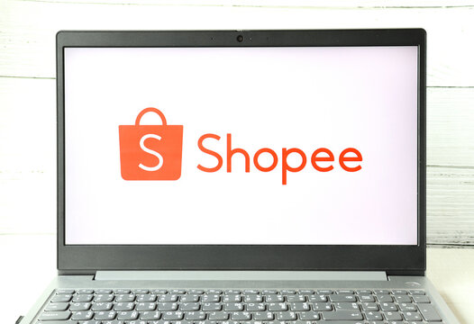 Chiang Mai, Thailand, February 4, 2022, Shopee application on the smartphone screen Shopee is an online shopping market place in Thailand for both mobile and web-based platforms.on the computer screen