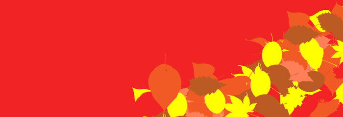 Autumn red background with leaves of different shapes with a white field for text.