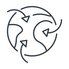 Simple line icon of planet earth and air currents or cycle, vector isolated illustration, climate or ecology design element.