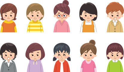 若い女性のアイコンセット　バリエーション　色々