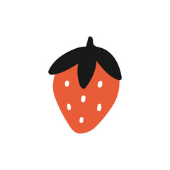 Red strawberry illustration. Isolated vector element, hand drawn cartoon drawing. 