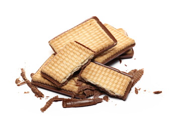 Chocolate filled cookie, biscuit isolated on white 