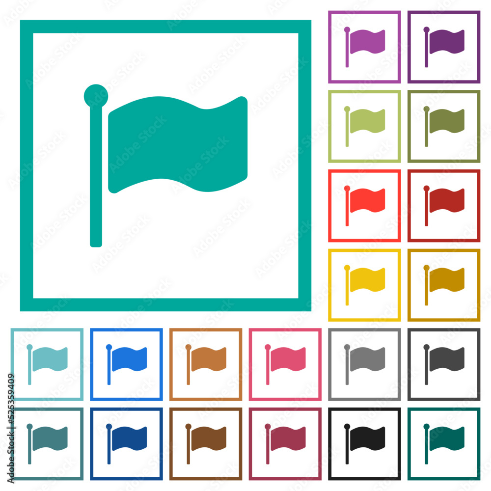 Poster single flag solid flat color icons with quadrant frames